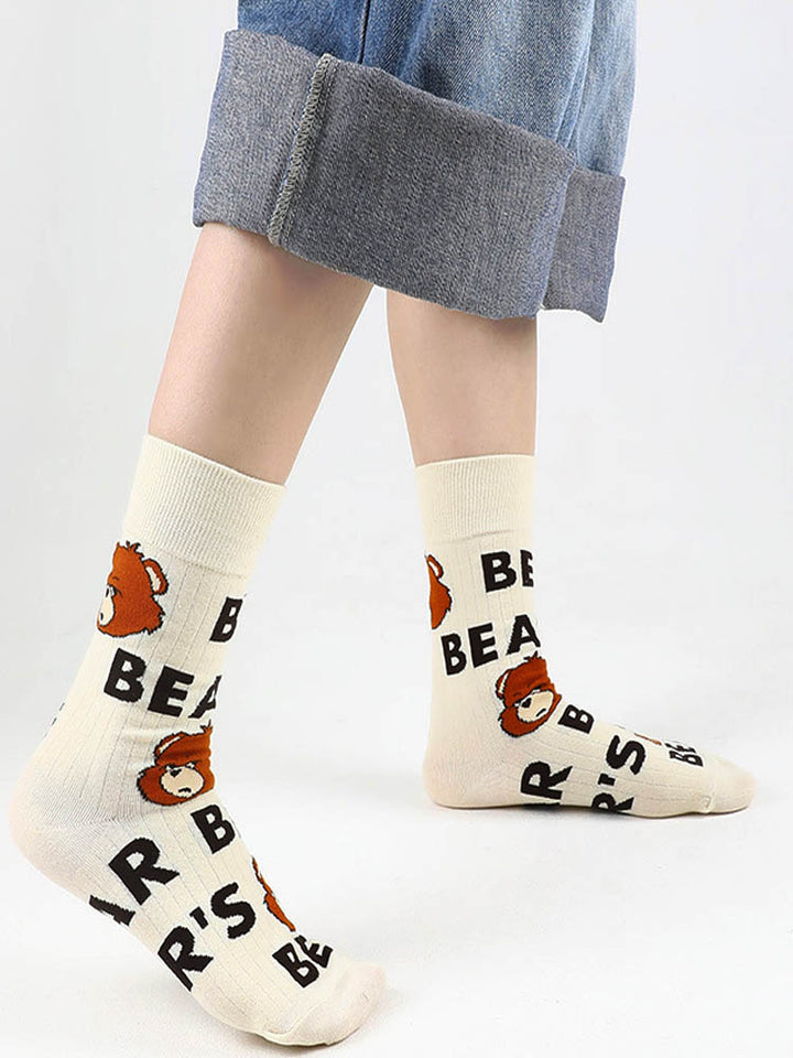 Cartoon Bear Alphabet Cotton Socks