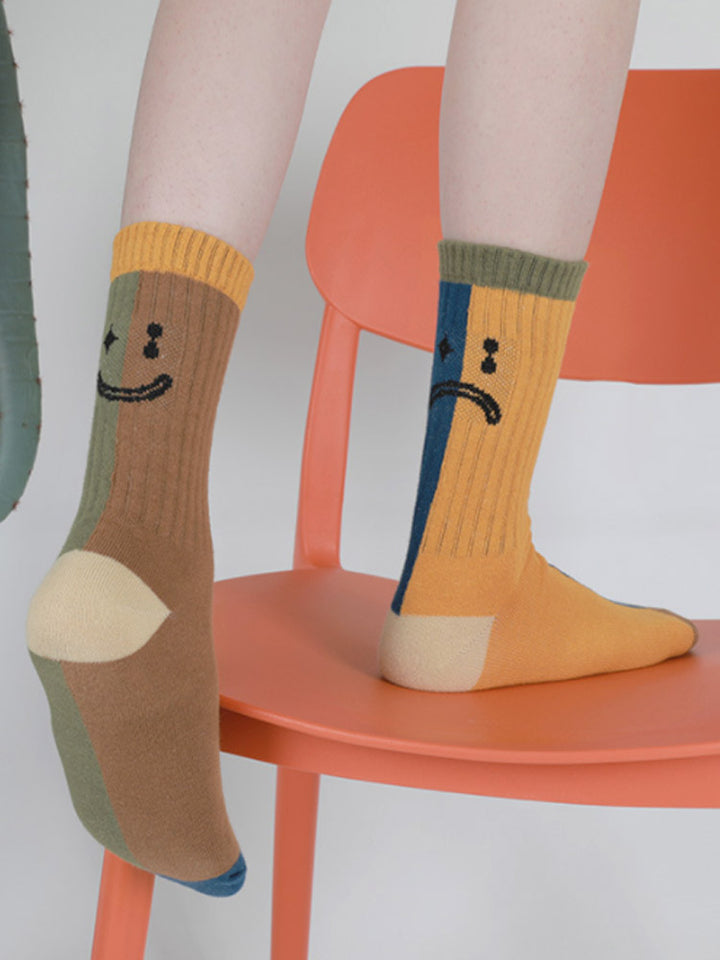 Kleurblok asymmetrische katoenen sokken