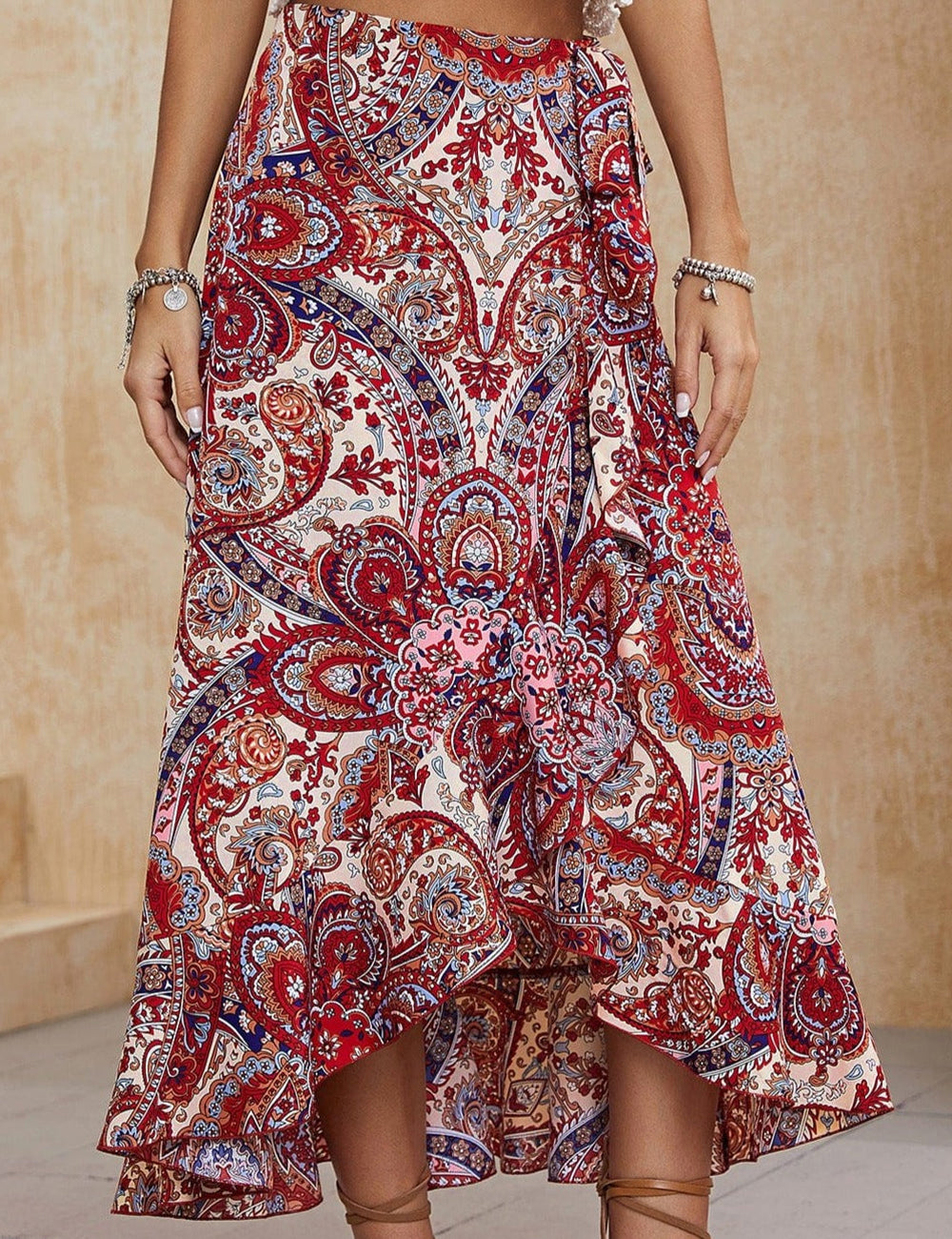 Fusta midi Boho Paisley High Low