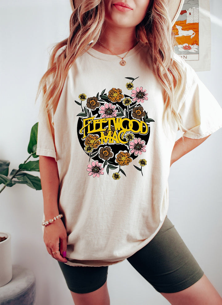 Fleetwood Mac Çiçekli Retro Bantlı Tişört