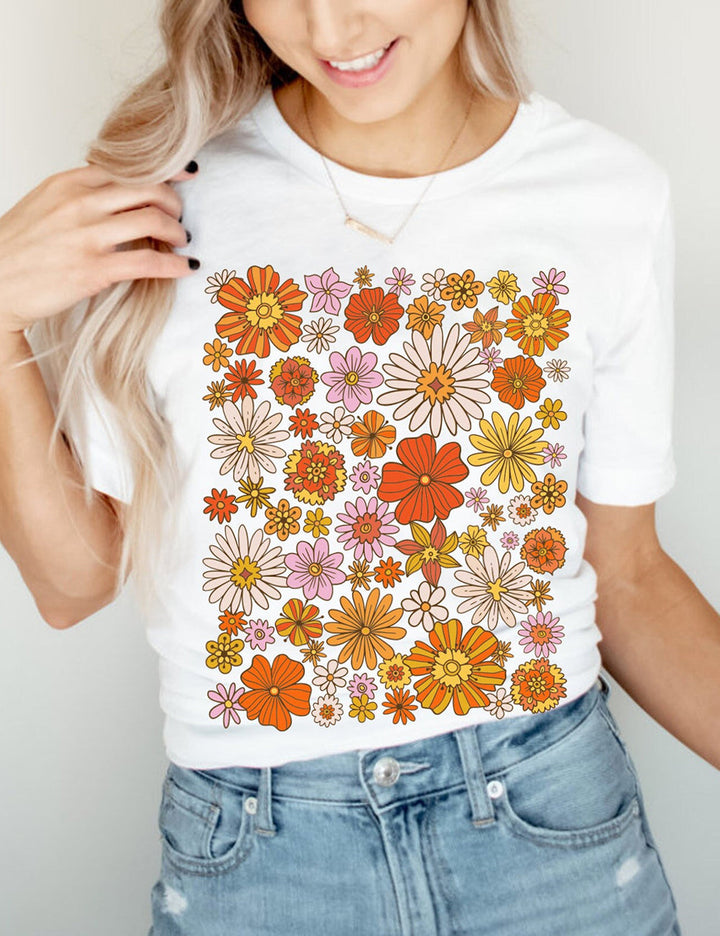 Retro Çiçek Basic Tişört
