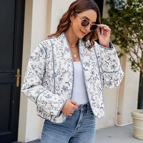 Chaqueta reversible con estampado de flores étnicas