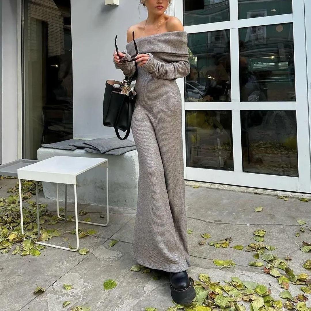 Πλεκτό Maxi Φόρεμα Off Shoulder Fit