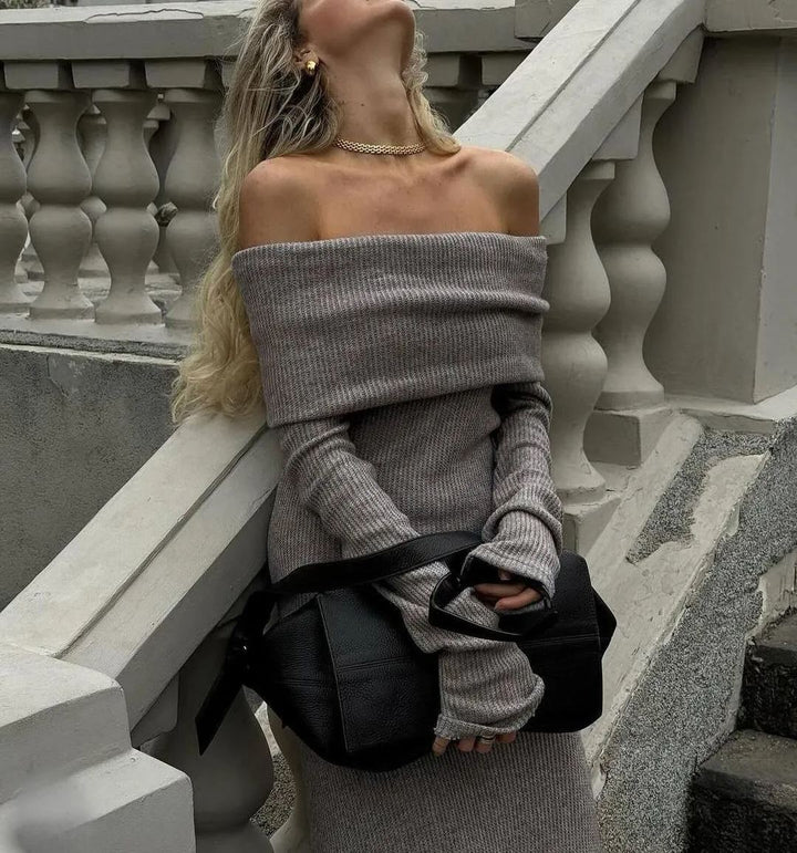 Πλεκτό Maxi Φόρεμα Off Shoulder Fit