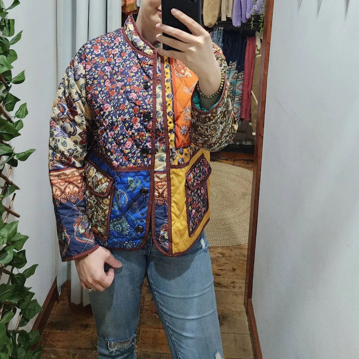 Veste matelassée multicolore à motif de style ethnique imprimé