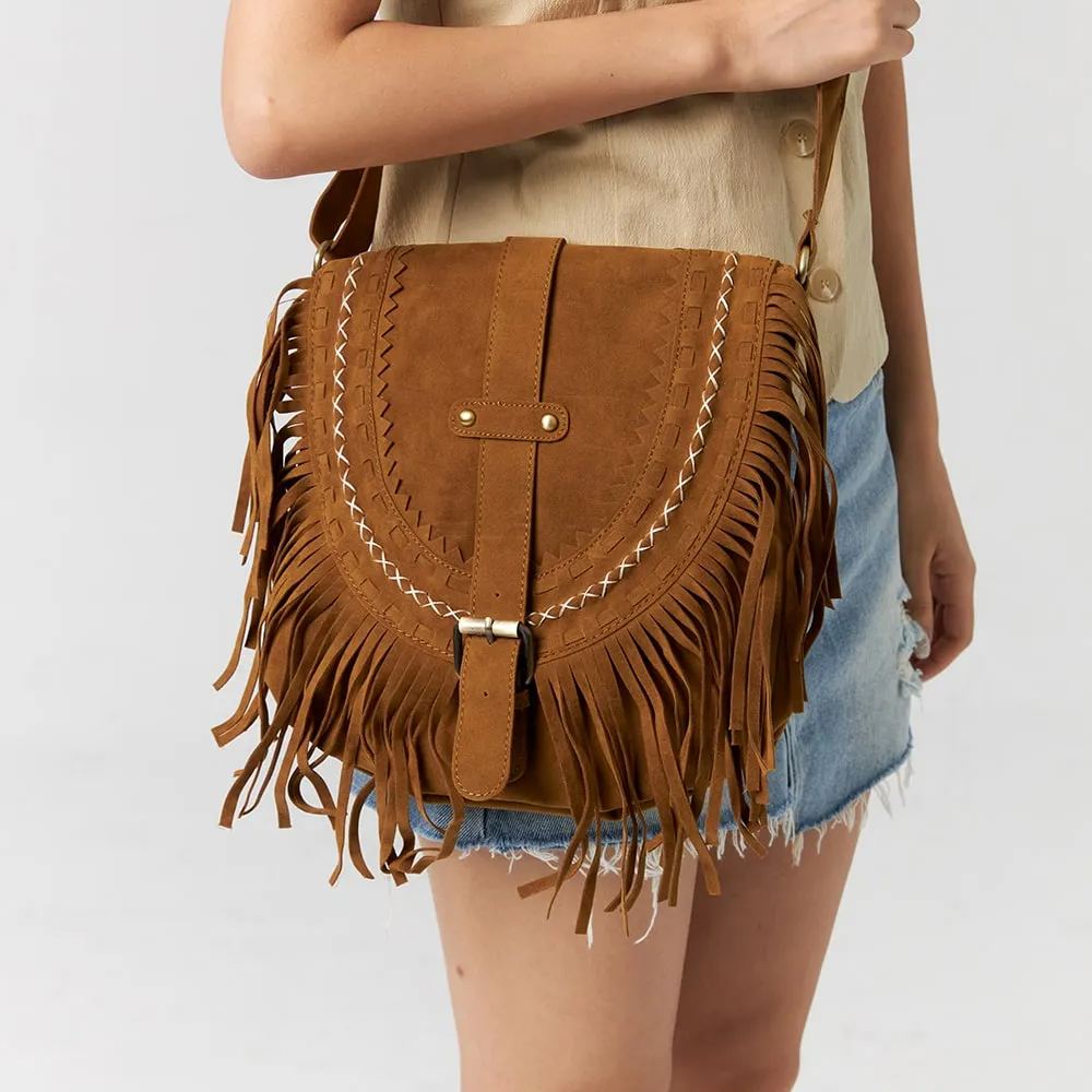 Brązowa torebka typu crossbody z frędzlami w stylu western cowboy