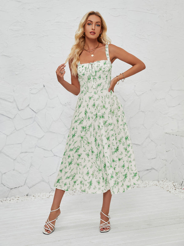 Women's Sleeveless Floral Summer Midi Dress na may Leg Slit