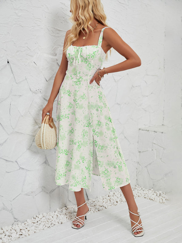 Kvinders ærmeløs blomstret sommer midi-kjole med benslids