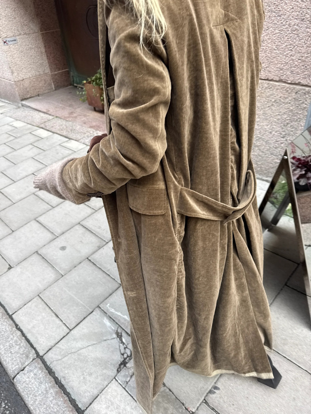 Taupe Corduroy Double Breasted Trench Coat