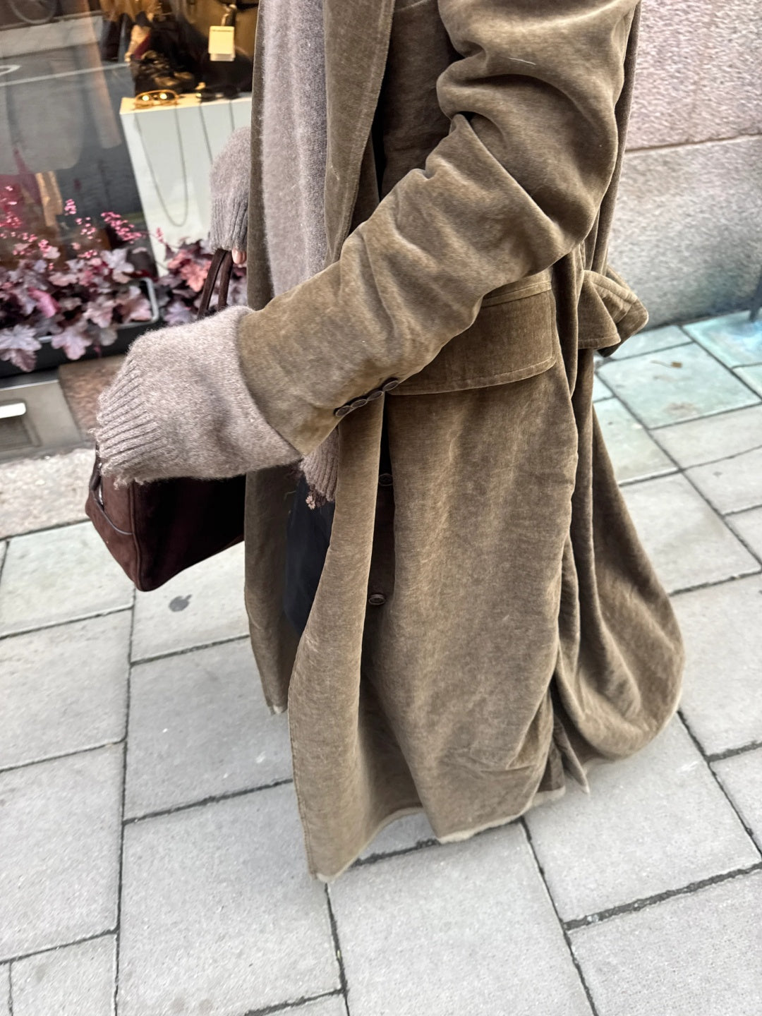 Taupe Corduroy Double Breasted Trench Coat
