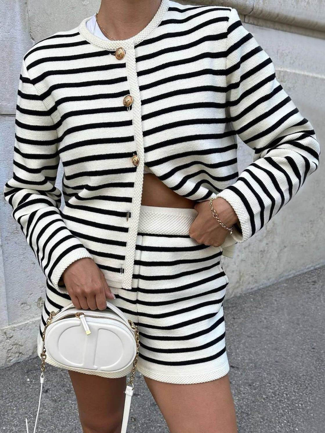 Vintage Striped Crew Neck Knitted Cardigan Jacket