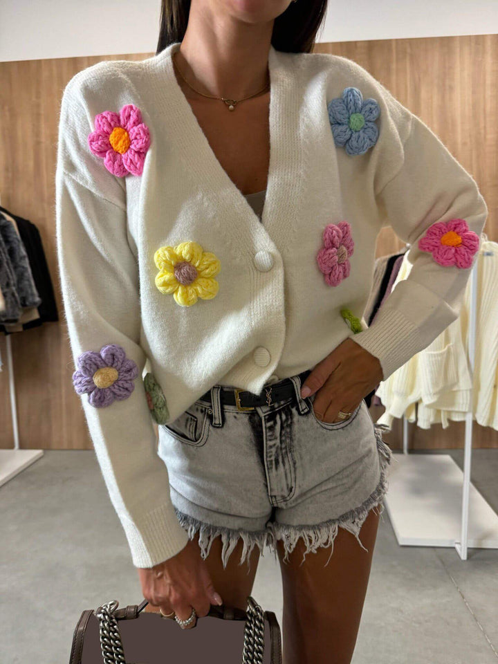 Cardigan casual con fiori all'uncinetto