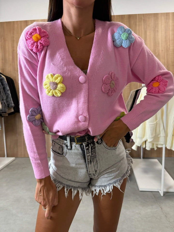 Casual hæklet blomster cardigan sweaterjakke