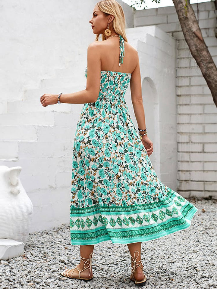 Φόρεμα μάξι λαιμόκοψης με φλοράλ στάμπα