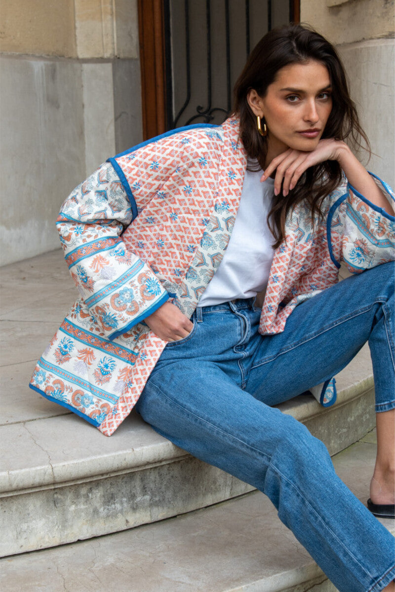 Lapel Printed Patchwork Quilted Manipis na Jacket