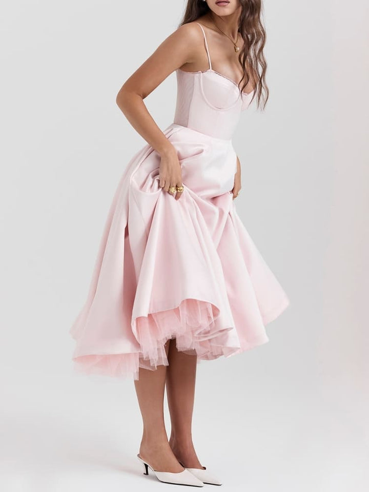 Różowa sukienka midi w kształcie baleriny