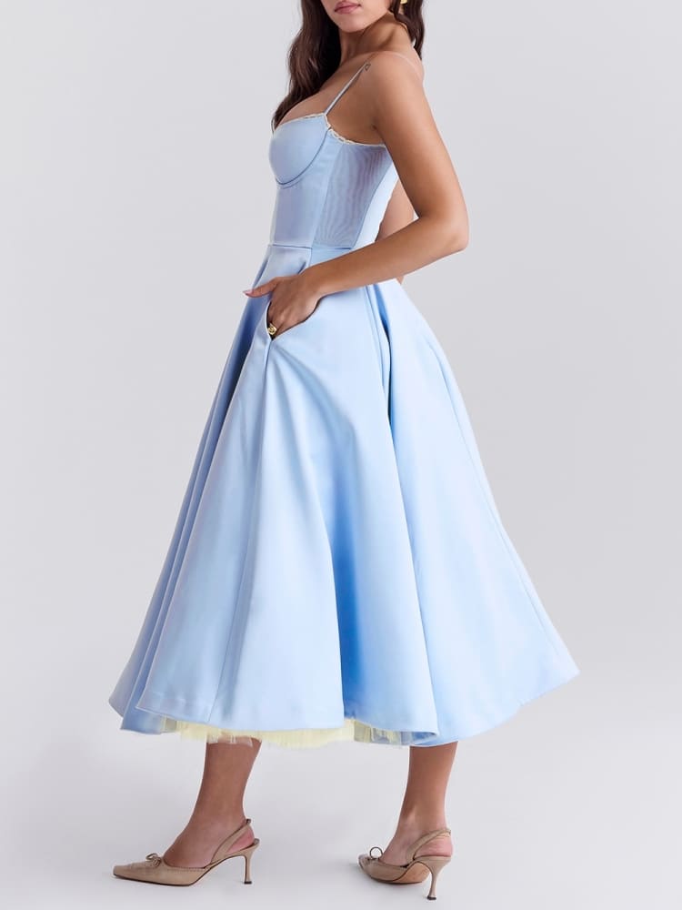 Cinderella Mavi Tül Midi Elbise