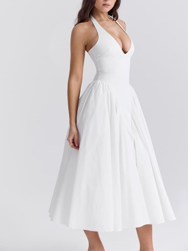 שמלת כותנה לבנה שמלת Midi