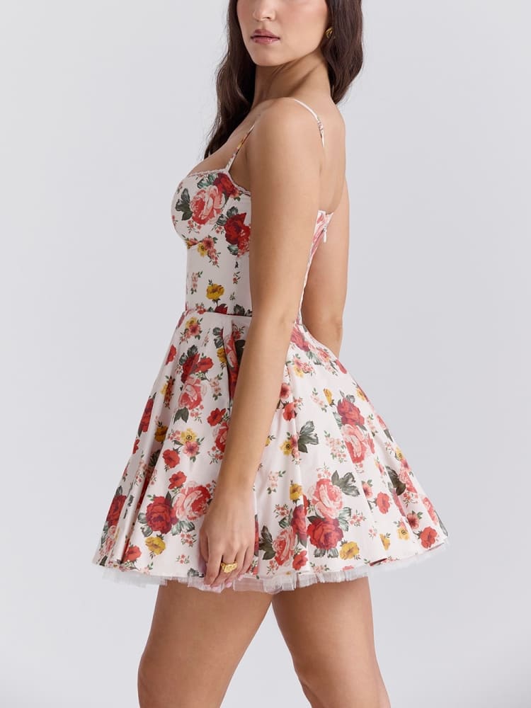 Italian Rose Print Tulle Mini Dress