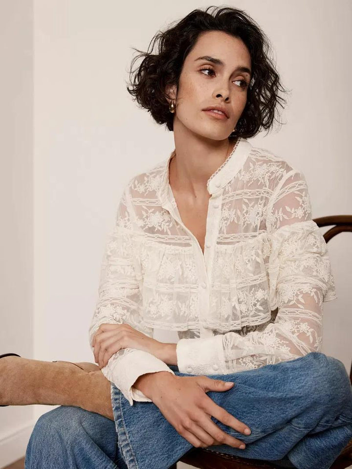Bohemian Sheer Lace Ruffled Blouse