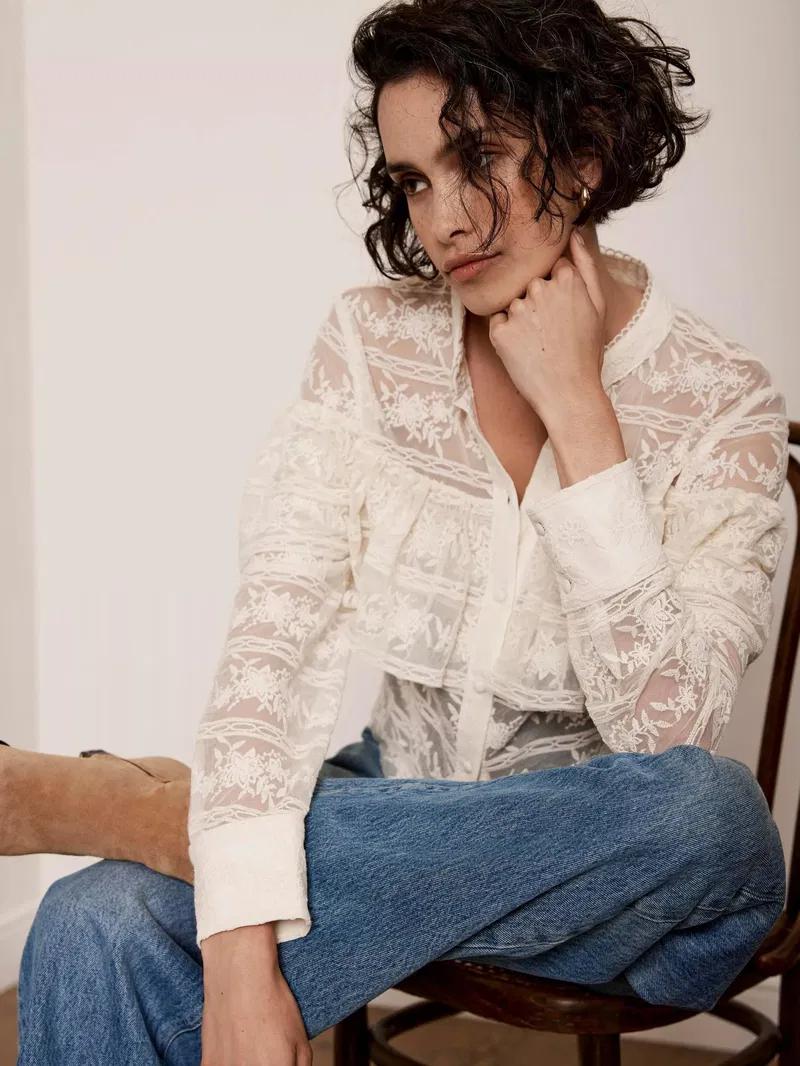 Bohemian Sheer Lace Ruffled Blouse
