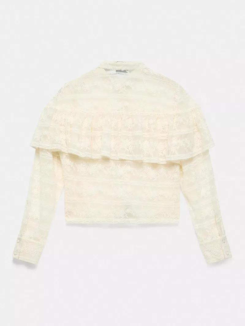 Bohemian Sheer Lace Ruffled Blouse
