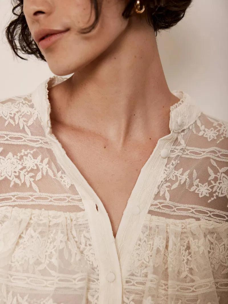 Bohemian Sheer Lace Ruffled Blouse