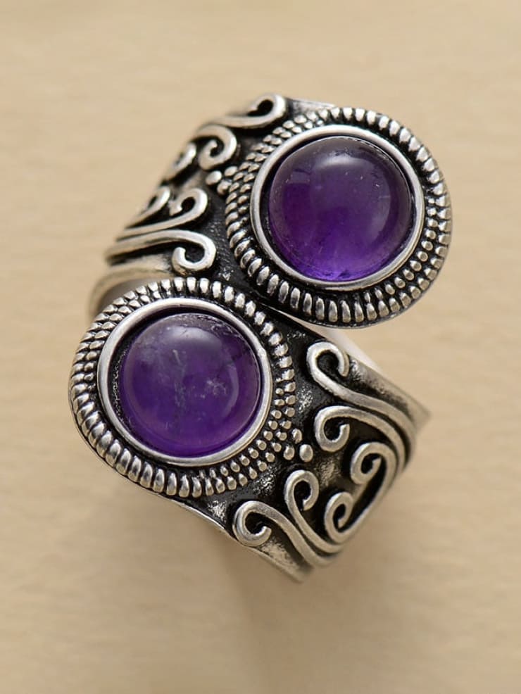 Natural Amethyst Silver-Plated Ring