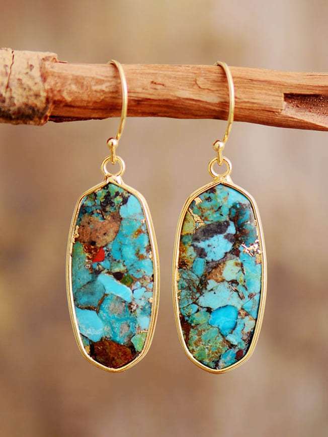 'Dhungal' Turquoise Drop Earrings - gold