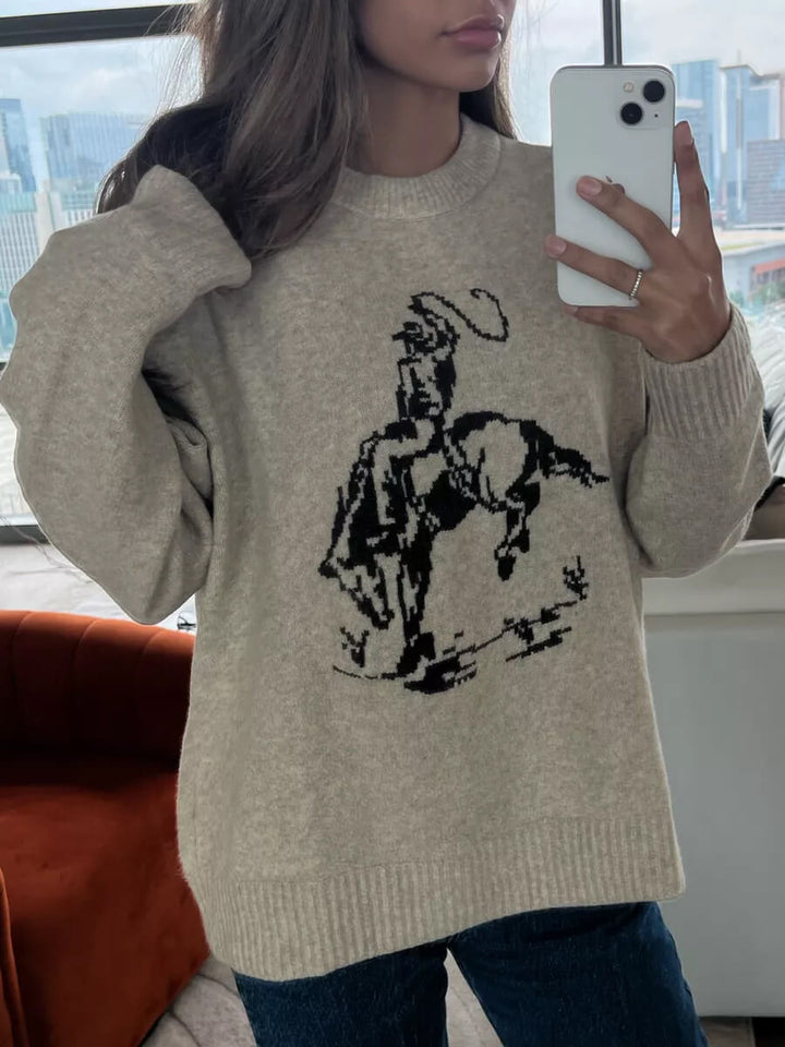 Maglione girocollo con grafica da cowboy