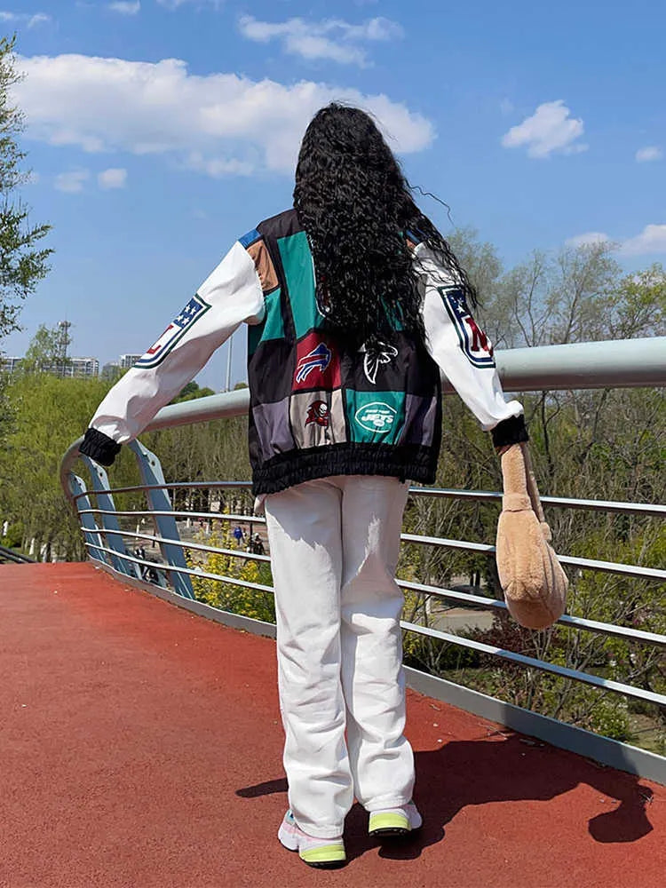 Chaqueta estilo gabardina de manga larga con bloques de color sueltos