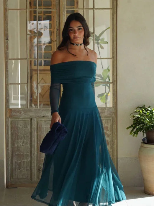 Sapphire Off-Shoulder Mesh Gown