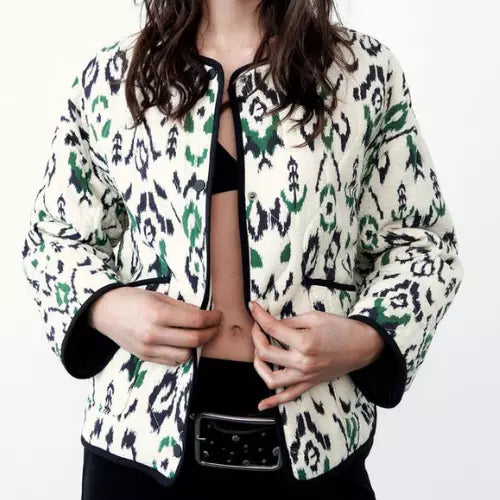 Geometric Print Quilted Manipis na Jacket