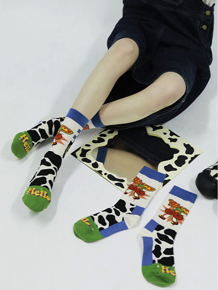 Cute Cartoon Pattern Color Block Socks