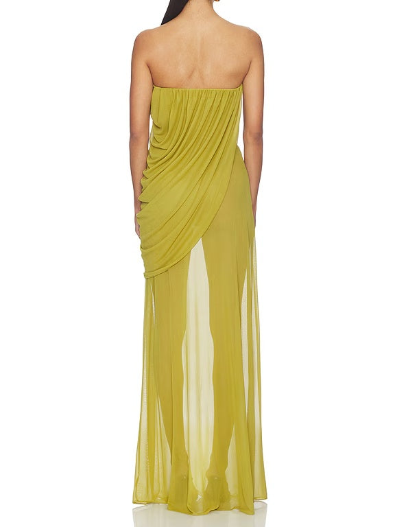Vestido transparente sin tirantes drapeado