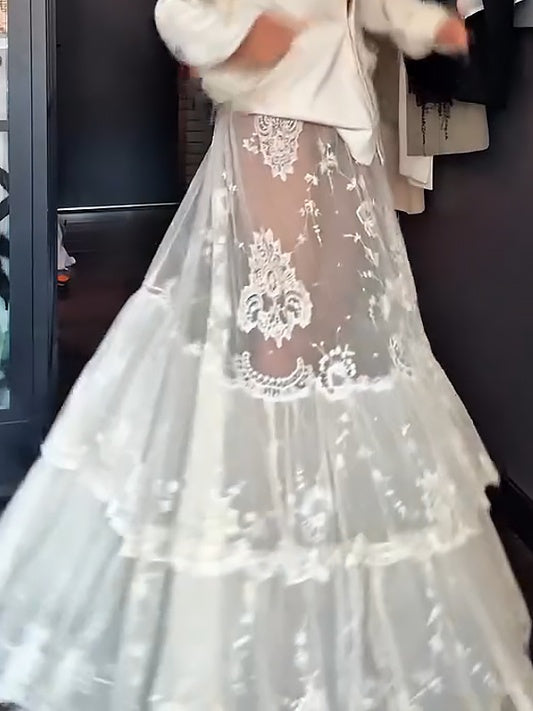 Sheer Floral Lace Maxi Skirt