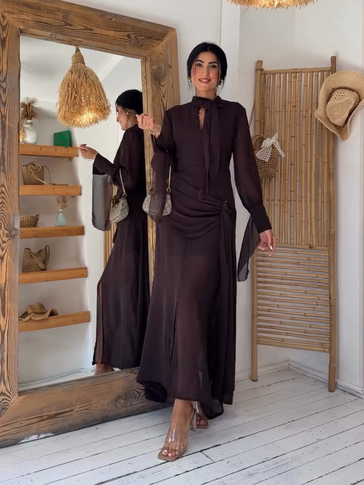 Tie Neck Side Slit Maxi Dress