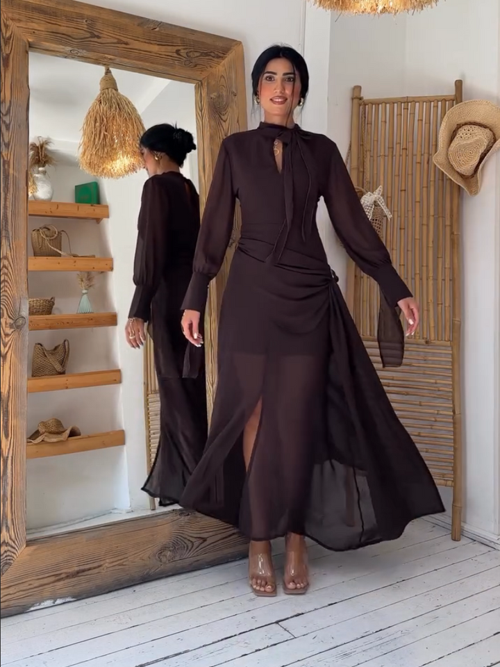 Tie Neck Side Slit Maxi Dress