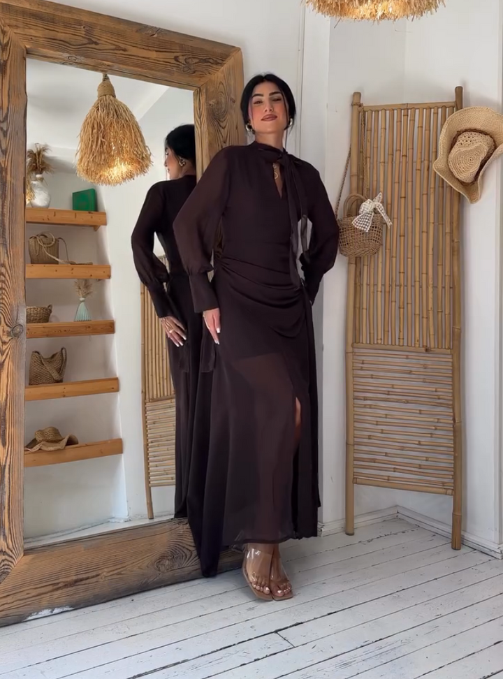 Tie Neck Side Slit Maxi Dress