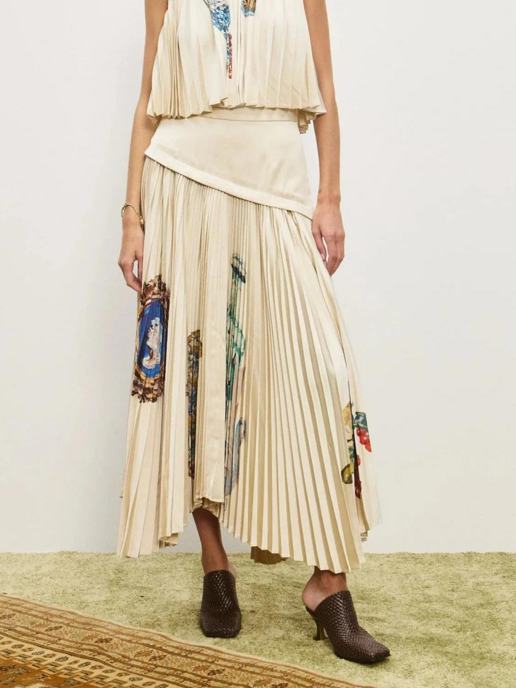 Artistic Prints Pleated Sleeveless Midi Skirt Set