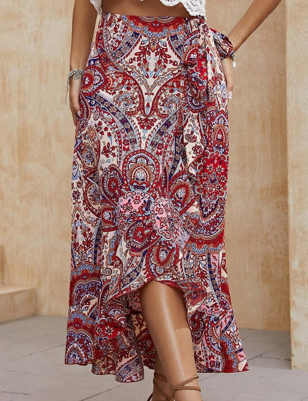 Fusta midi Boho Paisley High Low