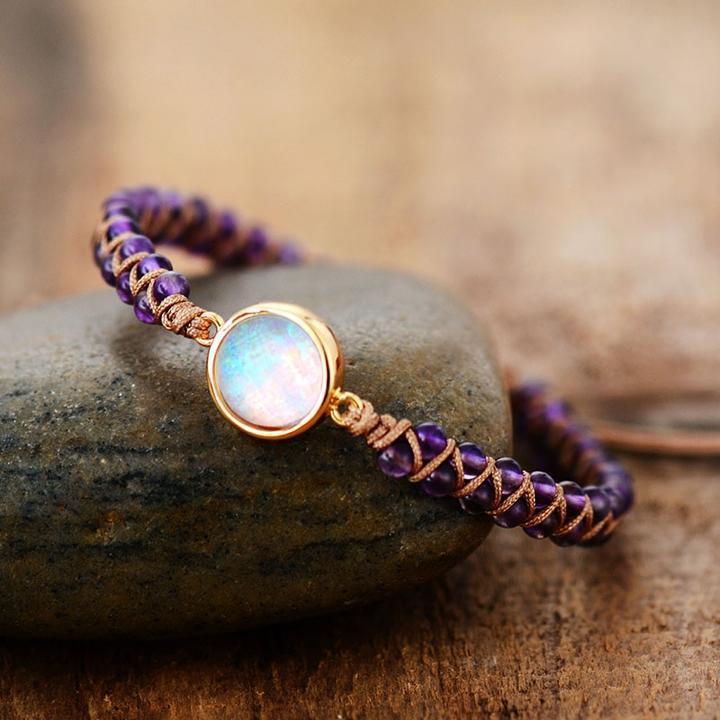 Natural Amethyst at Opal String Braided Bracelet