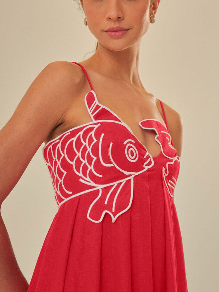 Fish Top Linen Blend Maxi Φόρεμα