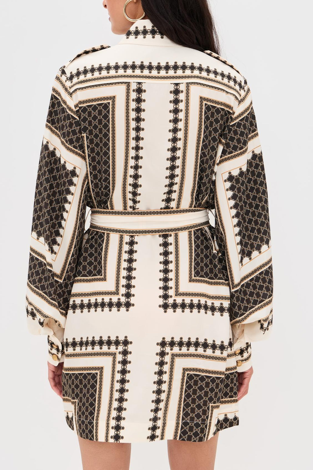 Geometric Printed Belted Shirt Dress